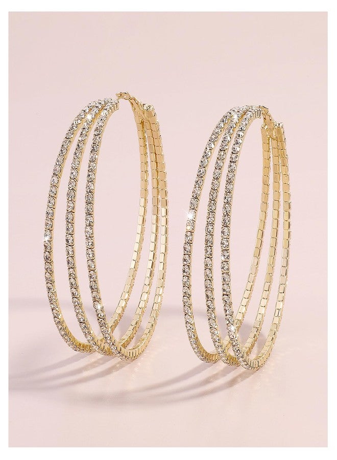 WFik 1Pair Luxury Crystal Large Hoop Dangle Earrings - Big Circle & Heart Rhinestone Statement Drop Earrings - Bridal Wedding Jewelry for Women (Hoop&gold) - Image 5
